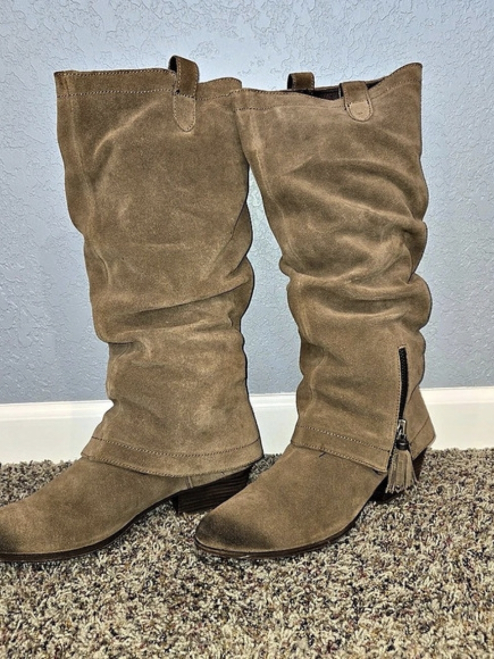 Suede Knee-high Array Brand Leather Boots-fringe And Zipper Size 12, Women's